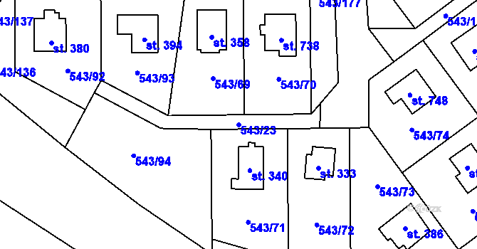 Parcela st. 543/23 v KÚ Ruprechtov, Katastrální mapa