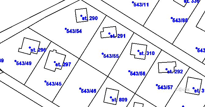 Parcela st. 543/55 v KÚ Ruprechtov, Katastrální mapa