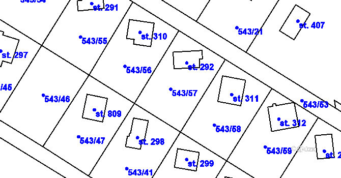 Parcela st. 543/57 v KÚ Ruprechtov, Katastrální mapa