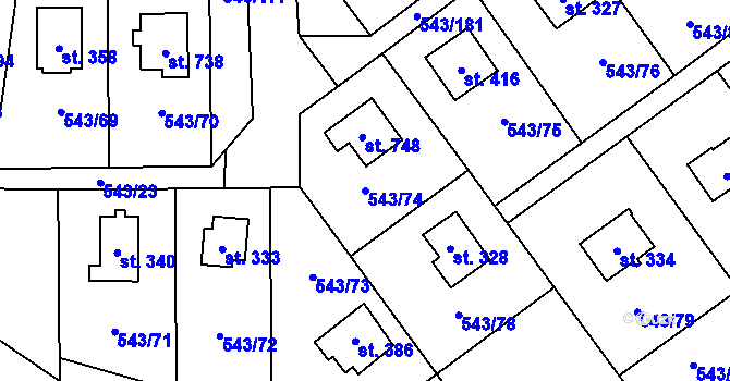 Parcela st. 543/74 v KÚ Ruprechtov, Katastrální mapa