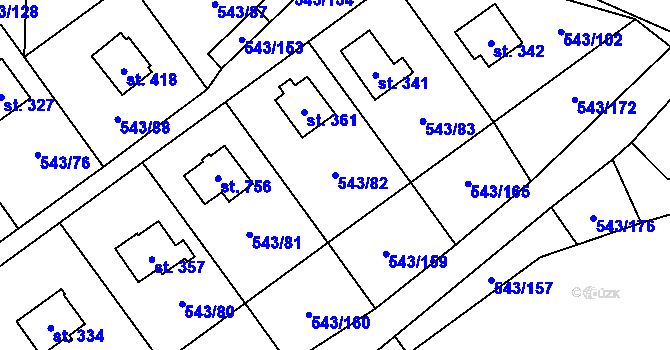Parcela st. 543/82 v KÚ Ruprechtov, Katastrální mapa