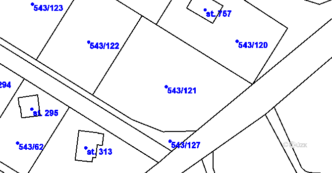 Parcela st. 543/121 v KÚ Ruprechtov, Katastrální mapa