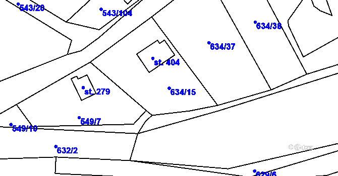 Parcela st. 634/15 v KÚ Ruprechtov, Katastrální mapa