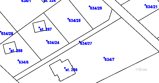 Parcela st. 634/27 v KÚ Ruprechtov, Katastrální mapa