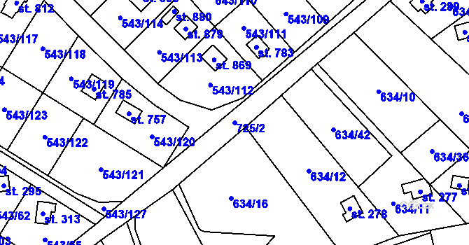 Parcela st. 725/2 v KÚ Ruprechtov, Katastrální mapa