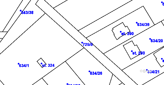 Parcela st. 725/5 v KÚ Ruprechtov, Katastrální mapa