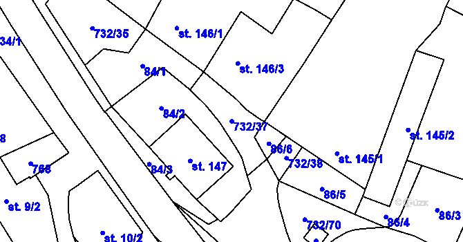 Parcela st. 732/37 v KÚ Ruprechtov, Katastrální mapa