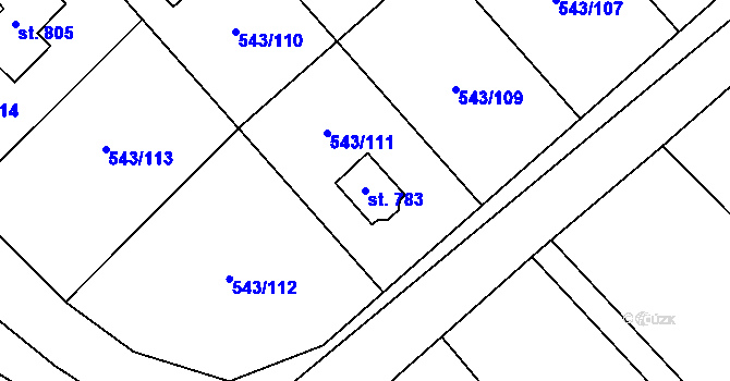 Parcela st. 783 v KÚ Ruprechtov, Katastrální mapa