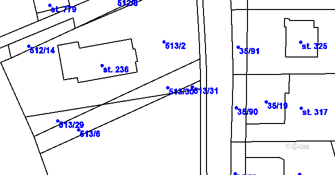 Parcela st. 513/30 v KÚ Ruprechtov, Katastrální mapa