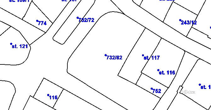 Parcela st. 732/82 v KÚ Ruprechtov, Katastrální mapa