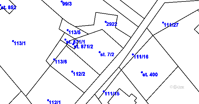 Parcela st. 7/2 v KÚ Rusava, Katastrální mapa