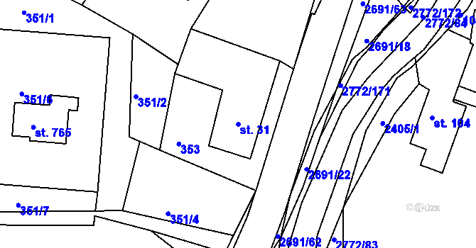 Parcela st. 31 v KÚ Rusava, Katastrální mapa
