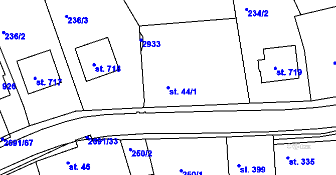 Parcela st. 44/1 v KÚ Rusava, Katastrální mapa