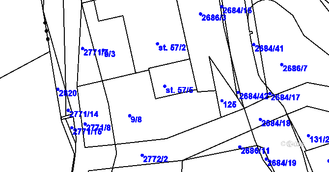 Parcela st. 57/5 v KÚ Rusava, Katastrální mapa