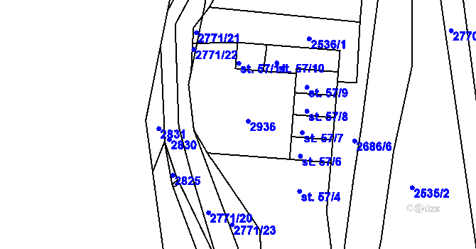 Parcela st. 57/12 v KÚ Rusava, Katastrální mapa