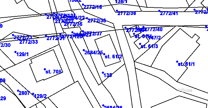 Parcela st. 61/2 v KÚ Rusava, Katastrální mapa