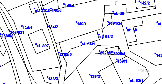 Parcela st. 64/1 v KÚ Rusava, Katastrální mapa