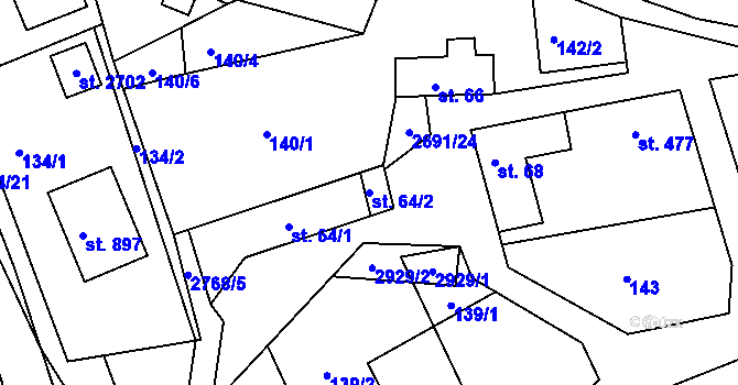 Parcela st. 64/2 v KÚ Rusava, Katastrální mapa