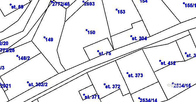Parcela st. 75 v KÚ Rusava, Katastrální mapa