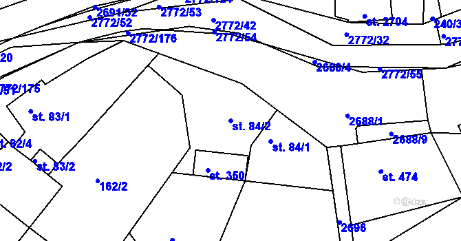 Parcela st. 84/2 v KÚ Rusava, Katastrální mapa