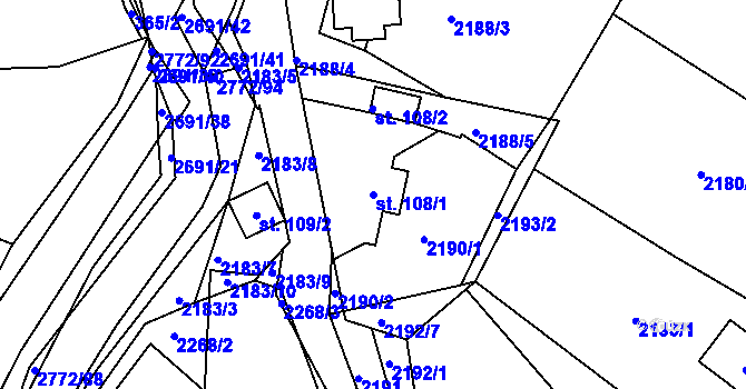 Parcela st. 108/1 v KÚ Rusava, Katastrální mapa
