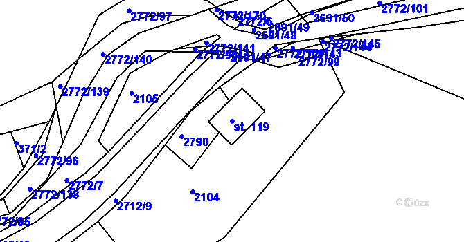Parcela st. 119 v KÚ Rusava, Katastrální mapa