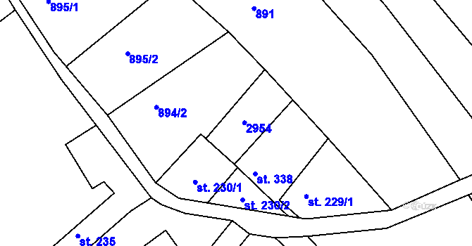 Parcela st. 229/2 v KÚ Rusava, Katastrální mapa