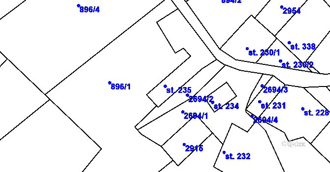 Parcela st. 235 v KÚ Rusava, Katastrální mapa
