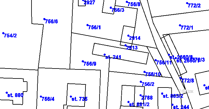 Parcela st. 241 v KÚ Rusava, Katastrální mapa