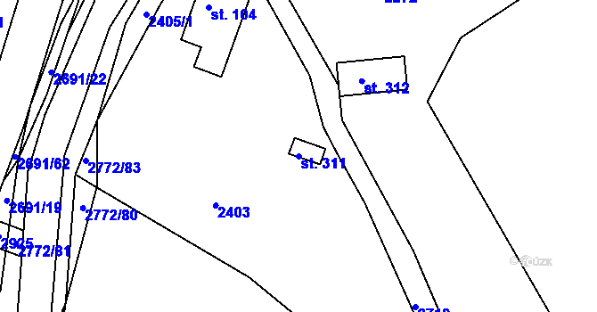 Parcela st. 311 v KÚ Rusava, Katastrální mapa