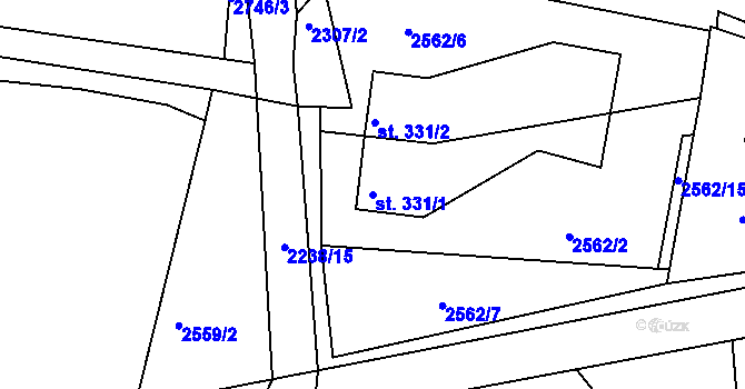 Parcela st. 331/1 v KÚ Rusava, Katastrální mapa
