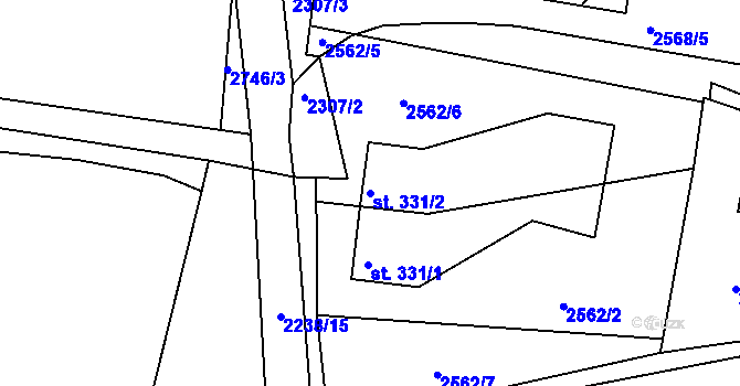 Parcela st. 331/2 v KÚ Rusava, Katastrální mapa