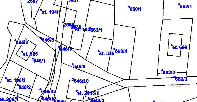 Parcela st. 336 v KÚ Rusava, Katastrální mapa