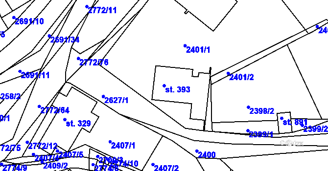 Parcela st. 393 v KÚ Rusava, Katastrální mapa