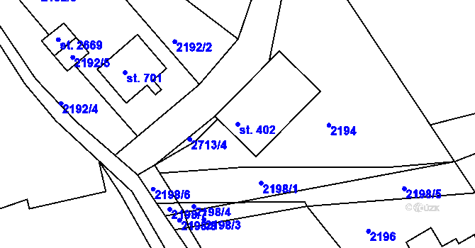 Parcela st. 402 v KÚ Rusava, Katastrální mapa