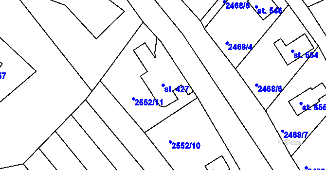 Parcela st. 427 v KÚ Rusava, Katastrální mapa