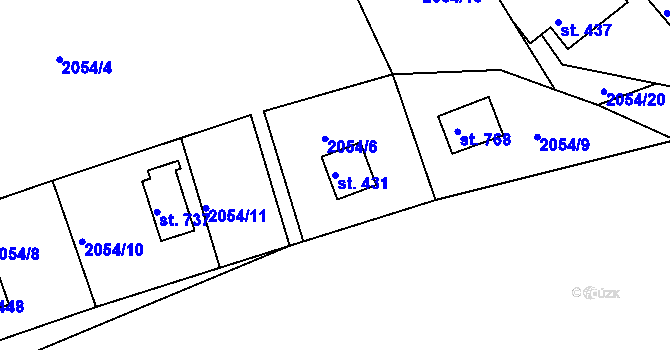 Parcela st. 431 v KÚ Rusava, Katastrální mapa
