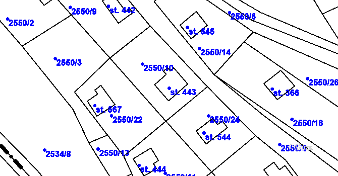 Parcela st. 443 v KÚ Rusava, Katastrální mapa