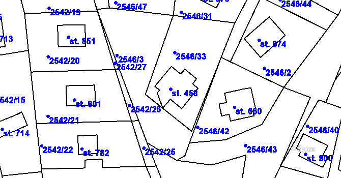 Parcela st. 458 v KÚ Rusava, Katastrální mapa