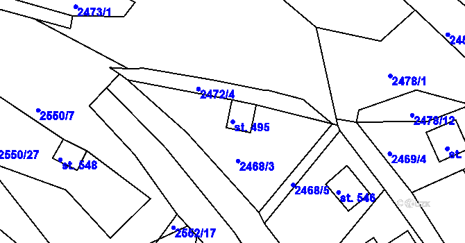 Parcela st. 495 v KÚ Rusava, Katastrální mapa