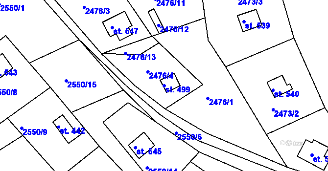 Parcela st. 499 v KÚ Rusava, Katastrální mapa