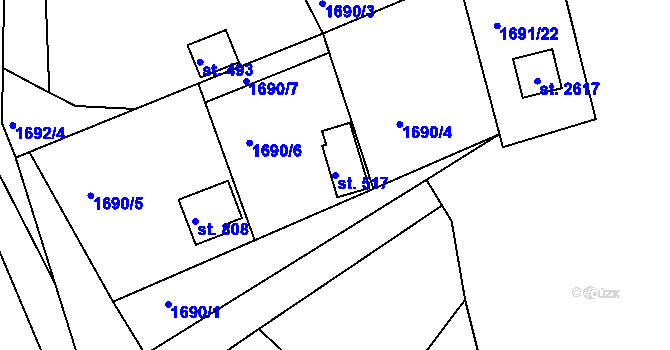 Parcela st. 517 v KÚ Rusava, Katastrální mapa
