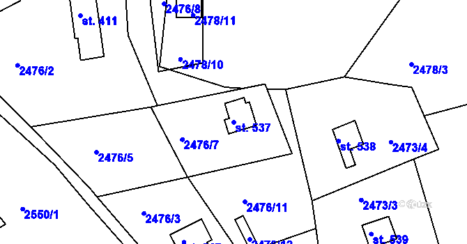 Parcela st. 537 v KÚ Rusava, Katastrální mapa
