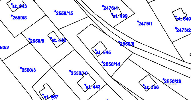 Parcela st. 545 v KÚ Rusava, Katastrální mapa