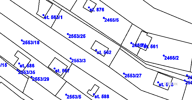 Parcela st. 562 v KÚ Rusava, Katastrální mapa