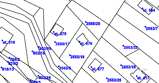 Parcela st. 576 v KÚ Rusava, Katastrální mapa