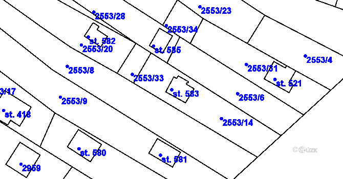 Parcela st. 583 v KÚ Rusava, Katastrální mapa