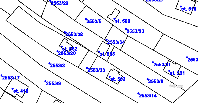 Parcela st. 585 v KÚ Rusava, Katastrální mapa