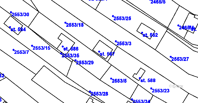 Parcela st. 587 v KÚ Rusava, Katastrální mapa