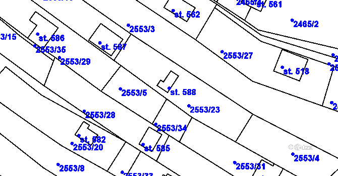 Parcela st. 588 v KÚ Rusava, Katastrální mapa